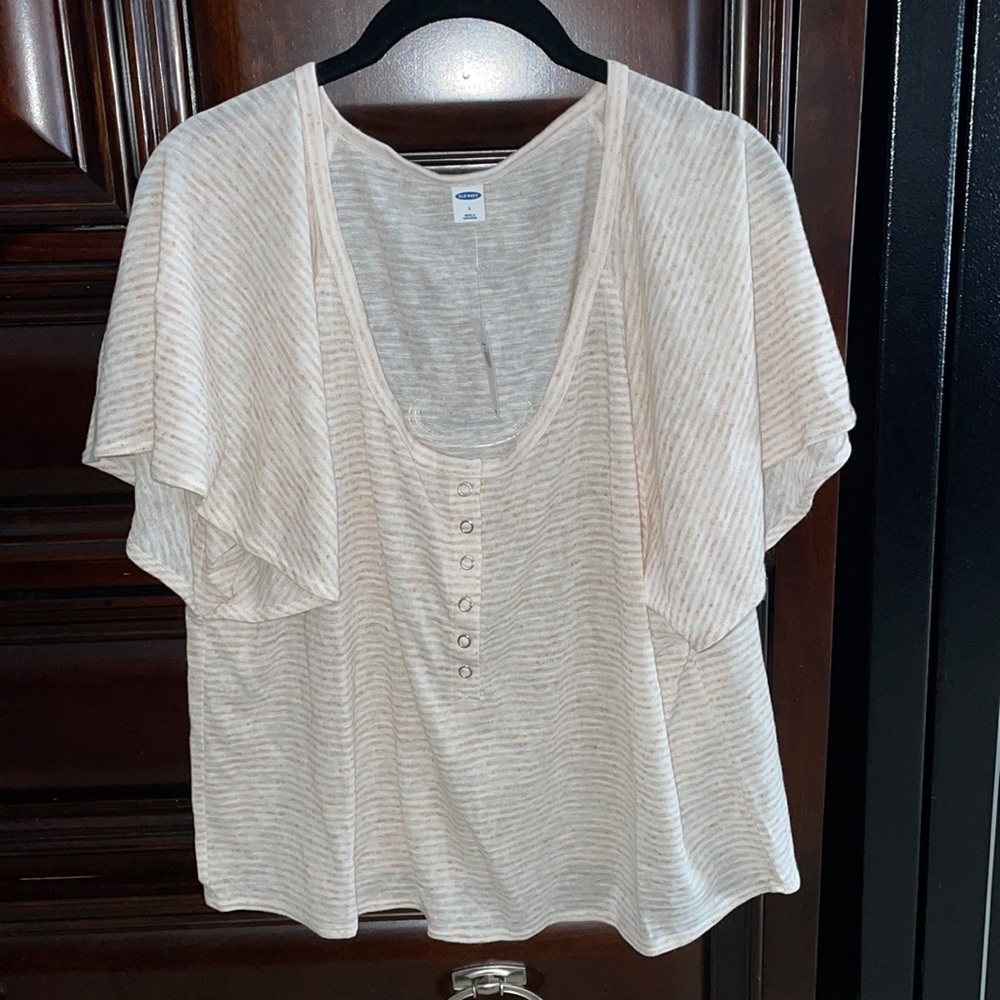 Loose linen blend Jersey crop Henley t-shirt NWT